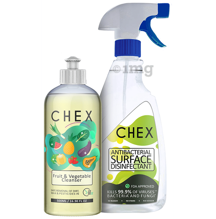 Chex Combo Pack of Fruit & Vegetable Cleanser & Antibacterial Surface Disinfectant Spray (500ml Each)