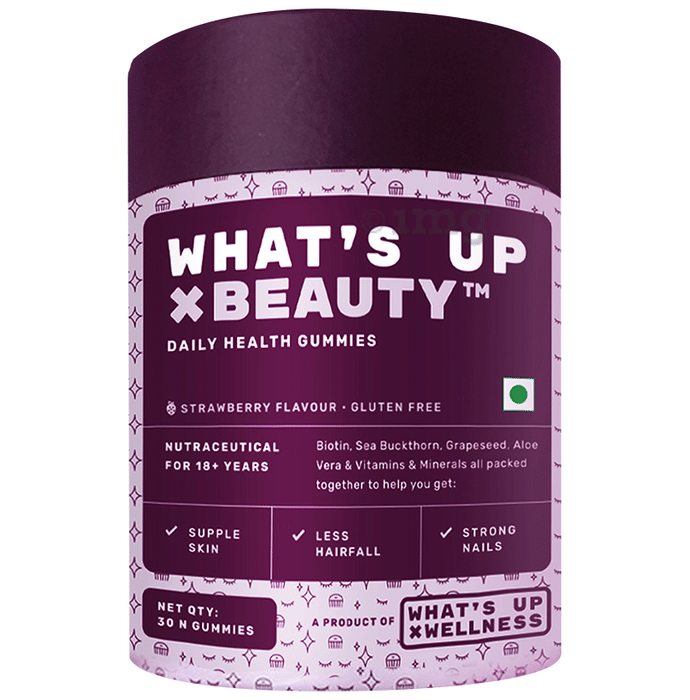 What's Up Wellness X Beauty Daily Health Gummies for Hair Growth, Bright Skin & Strong Nails Strawberry