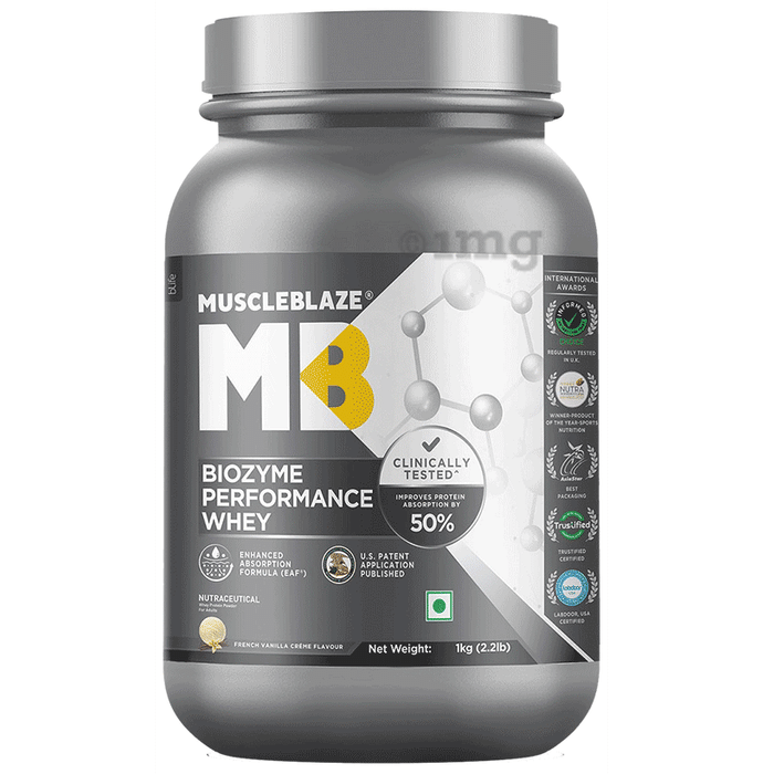 MuscleBlaze Biozyme Performance Whey Protein | For Muscle Gain | Improves Protein Absorption by 50% | Flavour Powder French Vanilla Creme