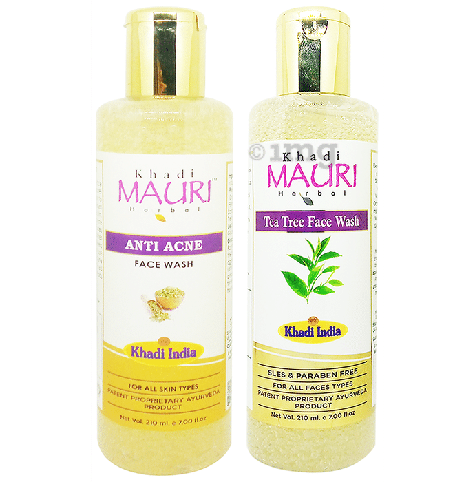Khadi Mauri Herbal Combo Pack of  Anti Acne & Tea Tree Face Wash (210ml Each)