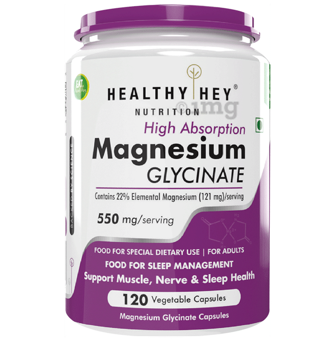 HealthyHey Nutrition Magnesium Glycinate 550mg | Veg Capsule for Muscles, Nerves & Sleep Support