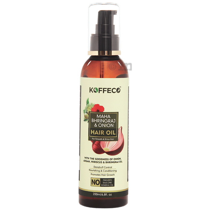 Koffeco Maha Bhringraj & Onion Hair Oil With the Goodness of Argan, Hibiscus, Amla, Coconut, Jojoba & Almon Oil