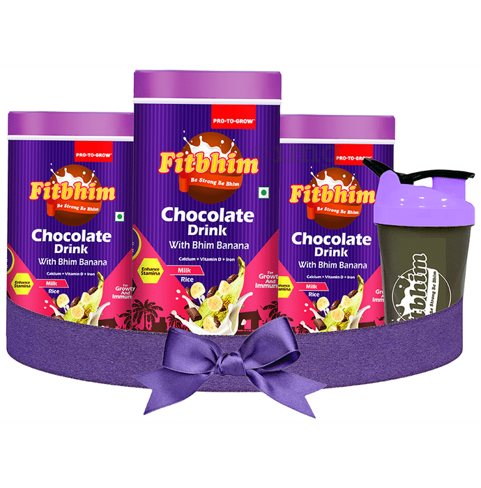 Pro-To-Grow Fitbhim Chocolate Drink with Bhim Banana Powder Drink for Kid's Growth with Free Shaker (200gm Each)