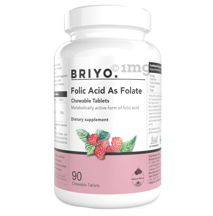 Briyo Folic Acid as Folate Chewable Tablet Natural Raspberry