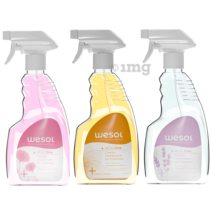 Wesol Food Grade Hydrogen Peroxide 1% All in One Multi Surface Cleaner Liquid, Disinfectant and Air Freshner Spray (500ml Each) Assorted