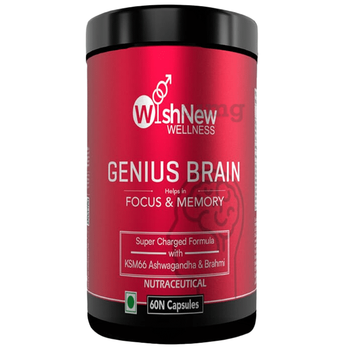 Wishnew Wellness Genius Brain Capsule for Focus & Memory with KSM 66 Aswagandha & Brahmi