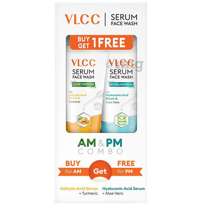 VLCC Acne Defense Turmeric & Hydra Nourish Aloevera Serum Face Wash AM & PM Combo