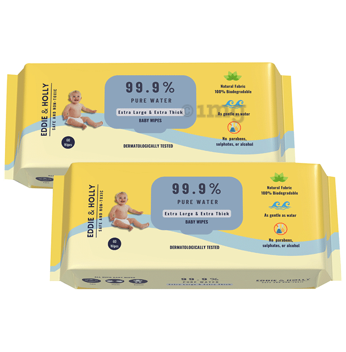 Eddie & Holly Extra Large & Extra Thick 999% Pure Water Baby Wipes (60 Each)