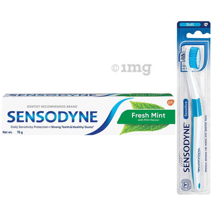 Combo Pack of Sensodyne Fresh Mint Sensitive Toothpaste (75gm) & Sensodyne Soft Toothbrush