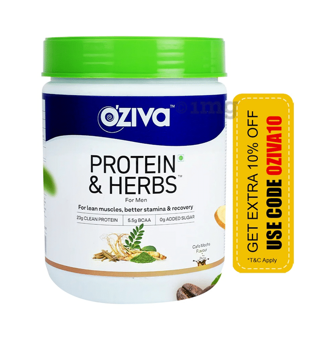 Oziva Protein & Herbs for Men | For Muscle Building, Stamina & Recovery | Cafe Mocha