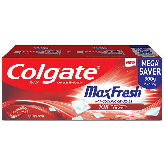 Colgate Maxfresh with Cooling Crystals Anticavity Toothpaste | Mega Save Pack (150gm Each) Spicy Fresh Red Gel
