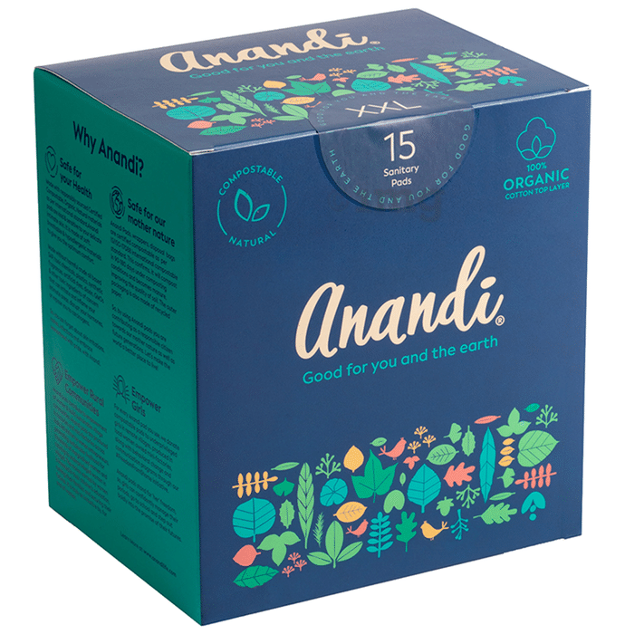 Anandi 100% Organic Cotton Sanitary Pads for Women with Disposal Pouch XXL
