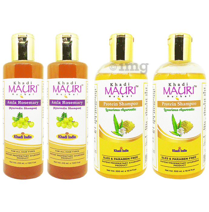Khadi Mauri Herbal Combo Pack of Amla Rosemary (210ml)& Protein (300ml)Shampoo