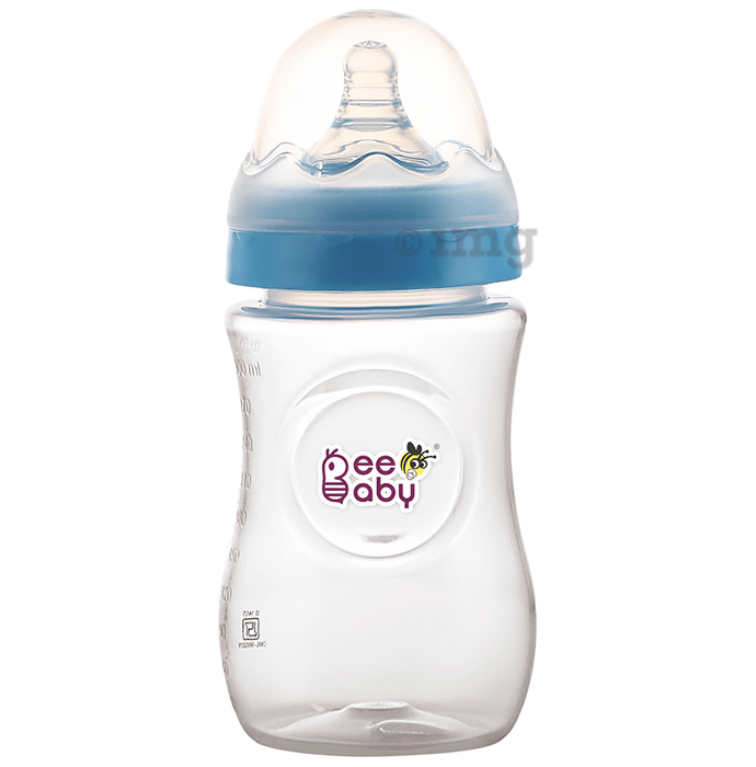 BeeBaby Ease Wide Neck Baby Feeding Bottle with Anti-Colic Soft Silicone Nipple 8 months + Blue