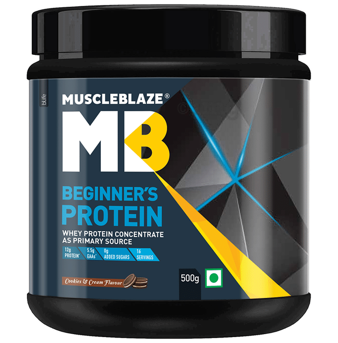 MuscleBlaze Beginner's Whey Protein Concentrate | With Zero Added Sugar | For Muscle Growth | Flavour Cookies & Cream