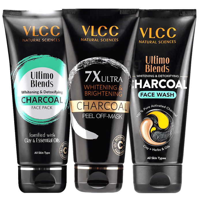 VLCC Combo Pack of Ultra Whitening & Brightening Charcoal Peel Off Mask (100gm), Ultimo Blends Charcoal Face Wash & Detoxifying Face Pack (100ml)