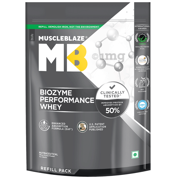MuscleBlaze MuscleBlaze Biozyme Performance Whey Protein | For Muscle Gain | Improves Protein Absorption | Nutrition Care Powder Magical Mango Refill Pack