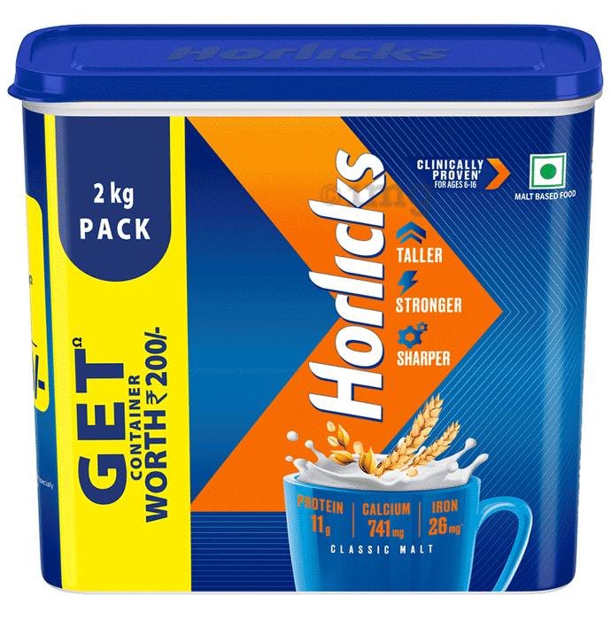 Horlicks Drink with Vitamin C, D & Zinc | For Bones & Metabolism | Flavour Powder Classic Malt