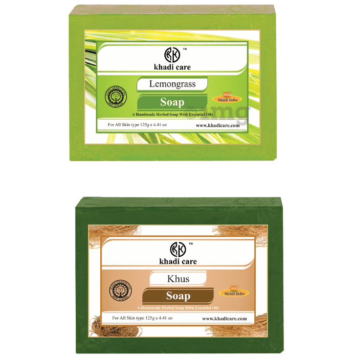 Khadi Care Combo Pack of Herbal Lemongrass Soap & Khus Soap (125gm Each)