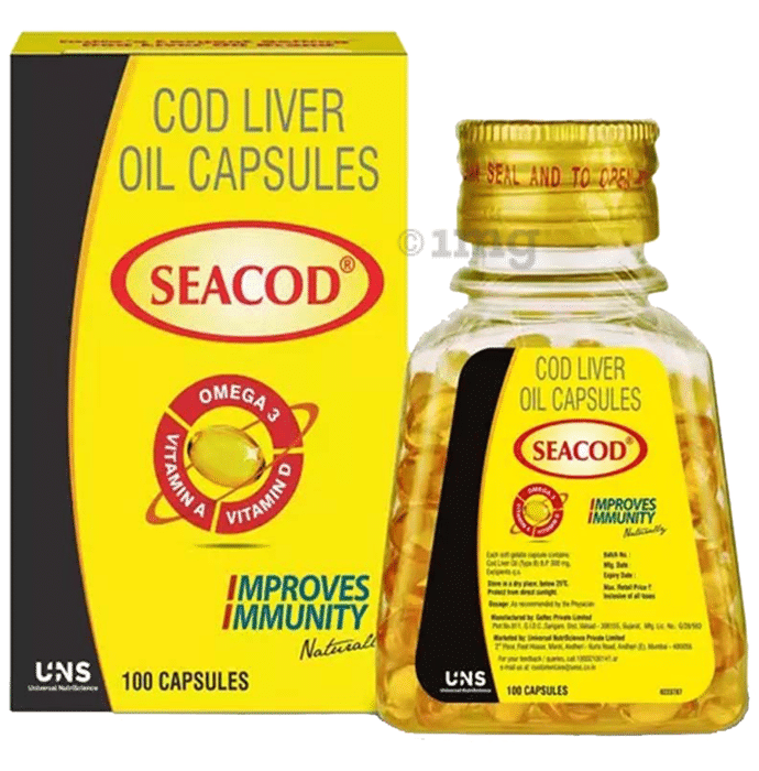 Seacod Cod Liver Oil Capsule with Omega 3, Vitamin A and D| For Immunity | Suitable for Kids & Adults