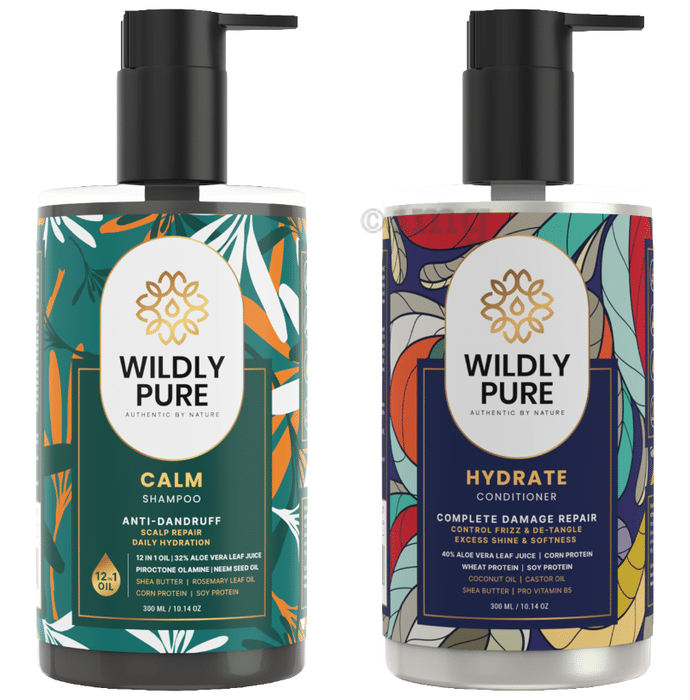 Wildly Pure Combo Pack of Calm Shampoo & Hydrate Conditioner (300ml Each)