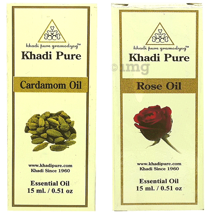 Khadi Pure Combo Pack of Cardamom Oil & Rose Oil (15ml Each)