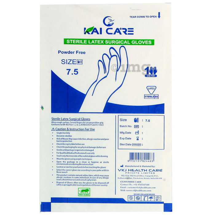 Kaicare Sterile Latex Surgical Gloves (50 Each) Size 7.5