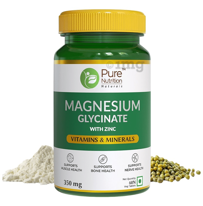 Pure Nutrition Magnesium Glycinate with Zinc for Bones, Muscles & Nerve Health | Veg Tablet