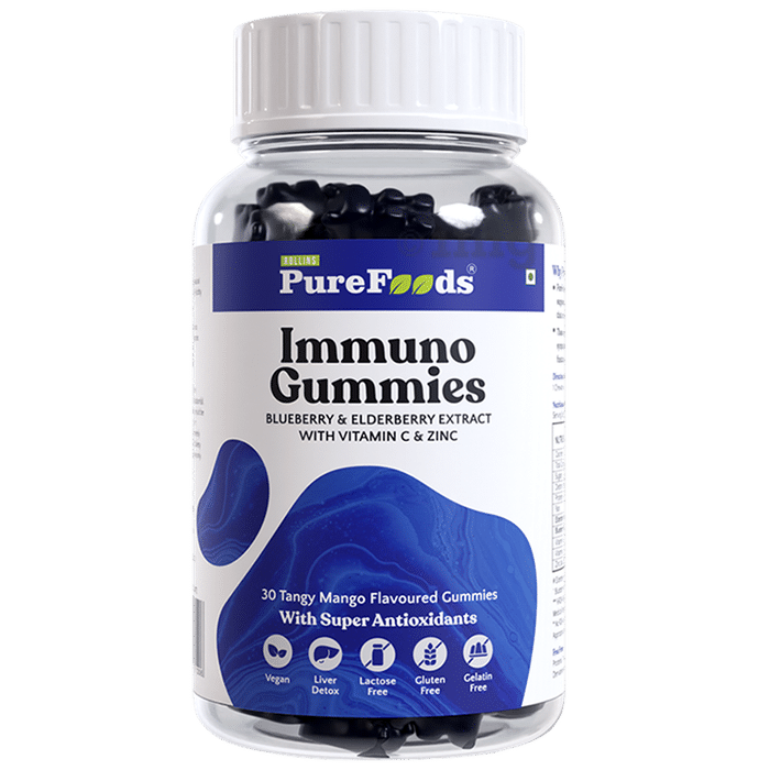 PureFoods Immuno Gummies with Vitamin C & Zinc | Blueberry & Elderberry Extract