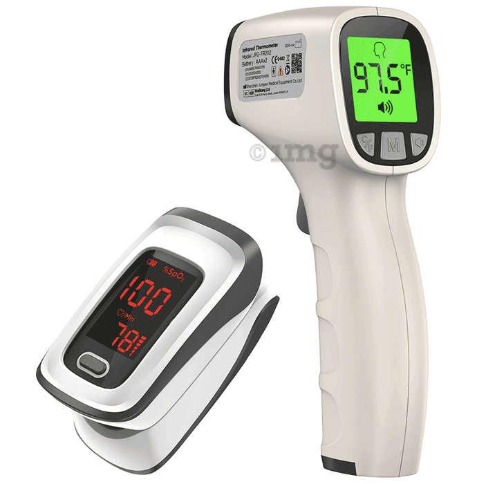 Carent Combo Pack of 500E Pulse Oximeter & JDPFR202 Digital Infrared Thermometer