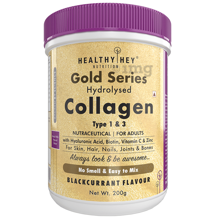HealthyHey Nutrition Gold Series Hydrolysed Collagen Type 1 & 3 for Skin, Hair, Nails, Bones & Joints | For Adults | Flavour Blackcurrant