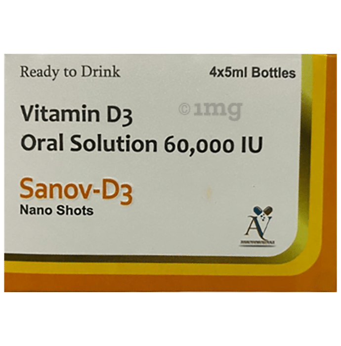 Sanov D3 with Cholecalciferol 60000 IU | Nano Shots Oral Solution (5ml Each)