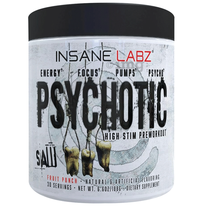 Insane Labz Psychotic High Stim Preworkout SAW Powder Fruit Punch