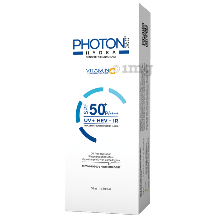Photon Hydra 360 Sunscreen Fluid Cream | With Hyaluronic Acid & Vitamin C | SPF 50+ PA+++