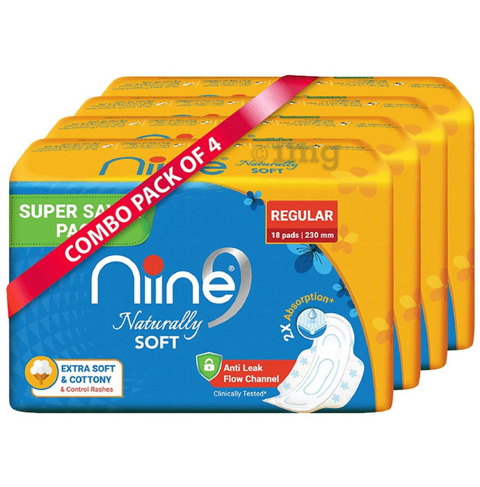 Niine Naturally Soft Pads for Women (18 Each) Regular