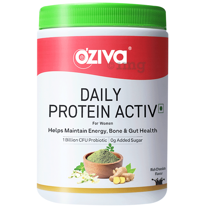 Oziva Daily Protein Activ for Women | Powder for Energy, Bone Health & Immunity | Flavour Chocolate