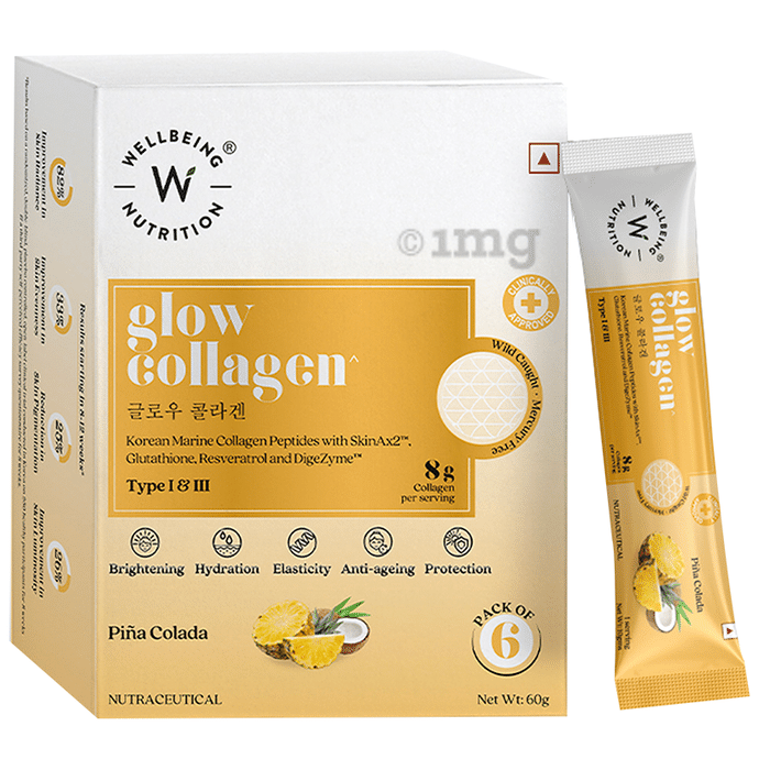 Wellbeing Nutrition Glow Collagen Type I & III Sachet (8gm Each) Pina Colada