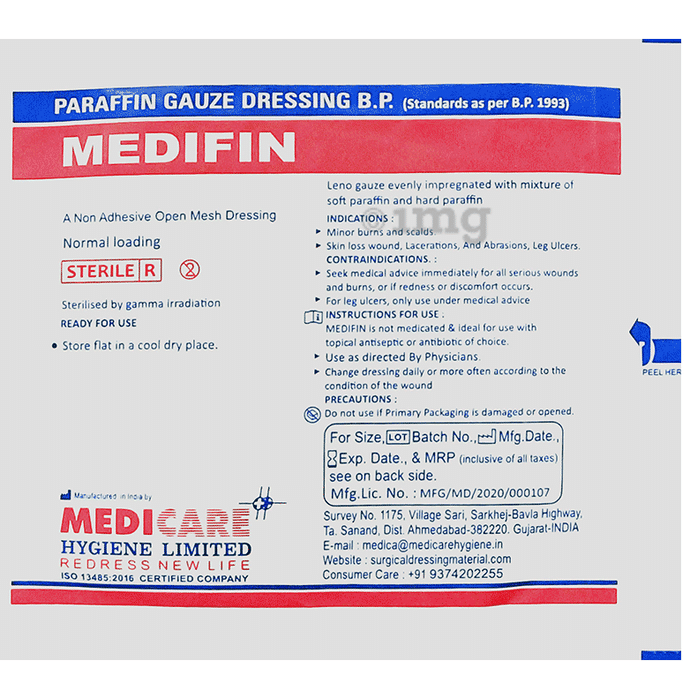 Medica Medifin Paraffin Gauze Dressing 10cm x 10cm