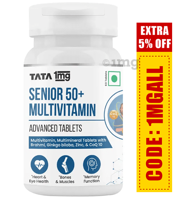 Tata 1mg Senior 50+ Multivitamin & Multimineral Veg Tablet | Supports Immunity, Strength & Overall Health | Nutrition Care