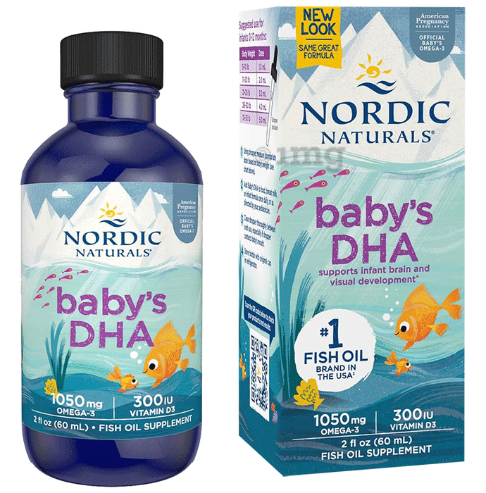 Nordic Naturals Baby's DHA 1050mg Omega 3 with Vitamin D3, Supports Infant Brain and Visual Development