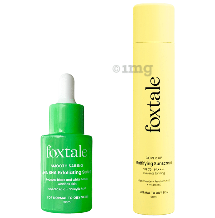 Foxtale Smooth Sailing AHA BHA Exfoliating Serum(30ml) & Mattifying Sunscreen SPF 70