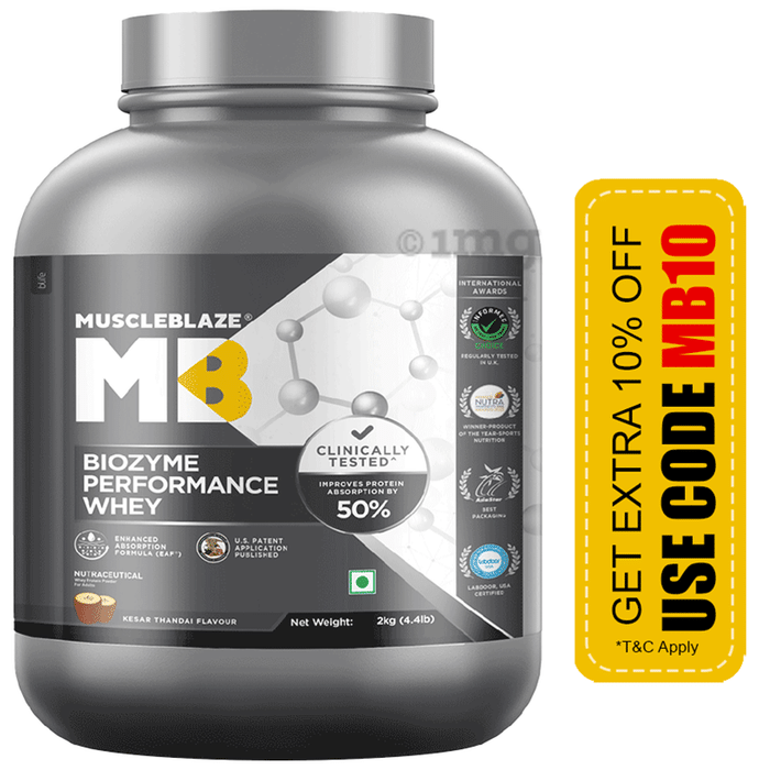 MuscleBlaze MuscleBlaze Biozyme Performance Whey Protein | For Muscle Gain | Improves Protein Absorption | Nutrition Care Powder Kesar Thandai
