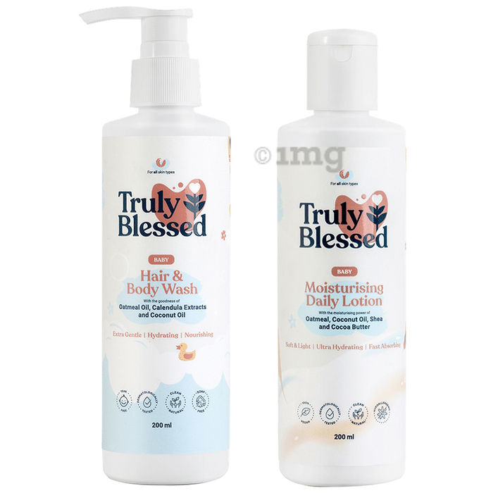 Truly Blessed Combo Pack of Baby Hair & Body Wash with Baby Moisturising Daily Lotion (200ml Each)