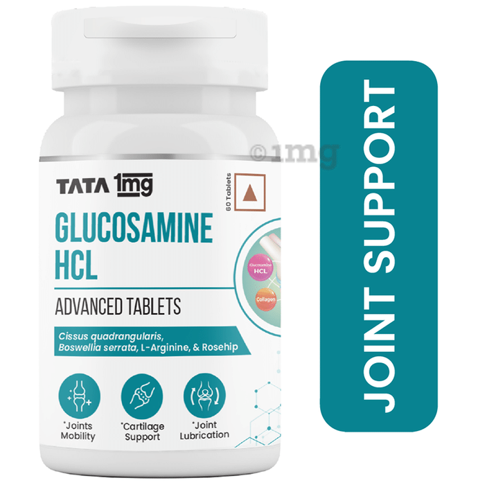 Tata 1mg Glucosamine HCL 1500 mg Tablet for Joint Health with Boswellia Serrata, Collagen Peptide, L-Arginine, Supports in Building Cartilage, Relieves Pain & Inflammation in Joints