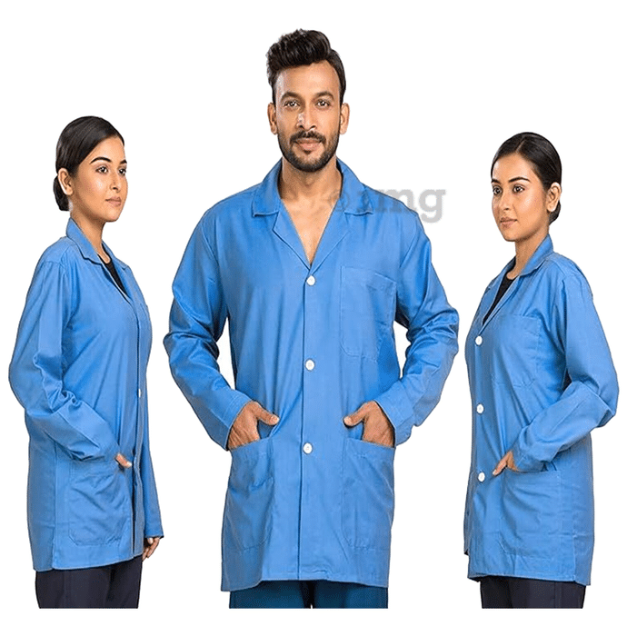 Agarwals Unisex Full Sleeves Lab Coat  for Hospitals & Healthcare Staff XL Sky Blue