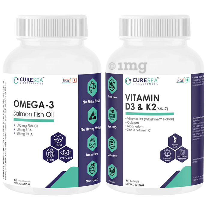 Combo Pack of Omega-3 Salmon Fish Oil & Vitamin D3 & K2  MK-7