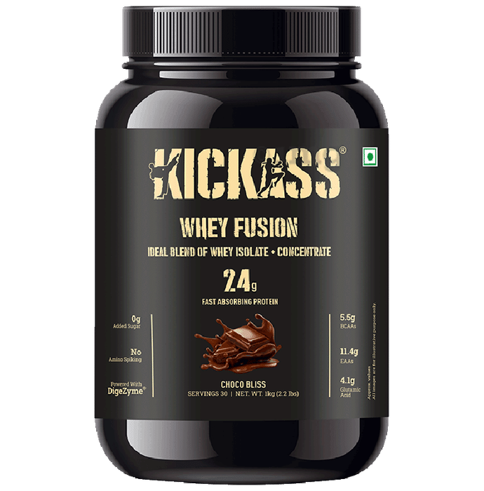 Kickass Whey Fusion Ideal Blend Of Whey Isolate + Concentrate Powder Choco Bliss
