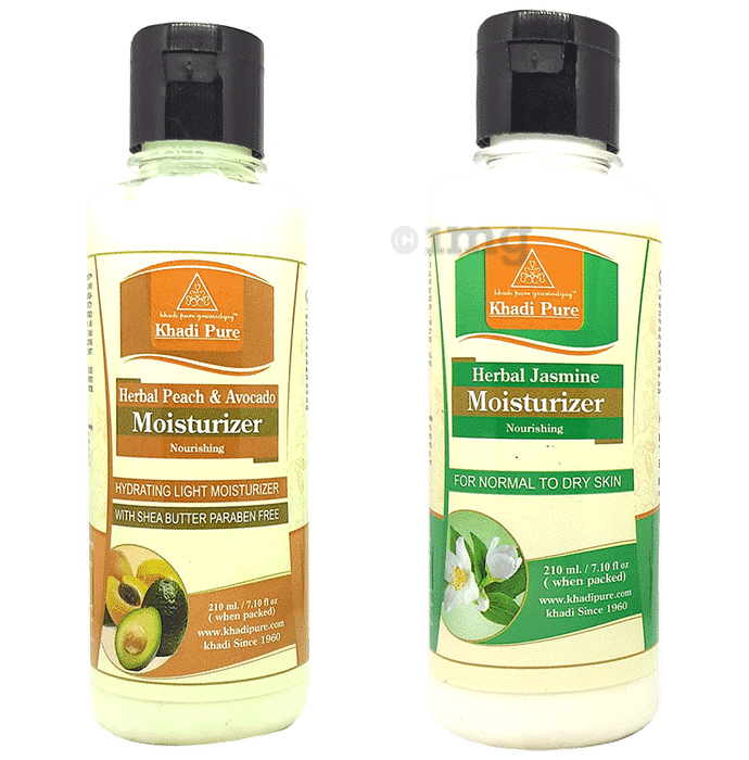 Khadi Pure Combo Pack of Herbal Jasmine Moisturizer & Herbal Peach & Avocado Moisturizer (210ml Each)