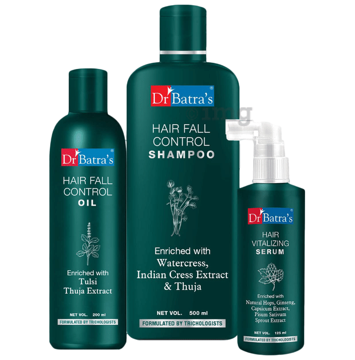 Dr Batra's Combo Pack of Hair Vitalizing Serum 125ml, Hair Fall Control Oil 200ml and Hair Fall Control Shampoo 500ml