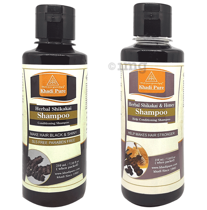 Khadi Pure Combo Pack of Herbal Shikakai & Honey Shampoo & Herbal Shikakai Shampoo SLS Free & Paraben Free (210ml Each)